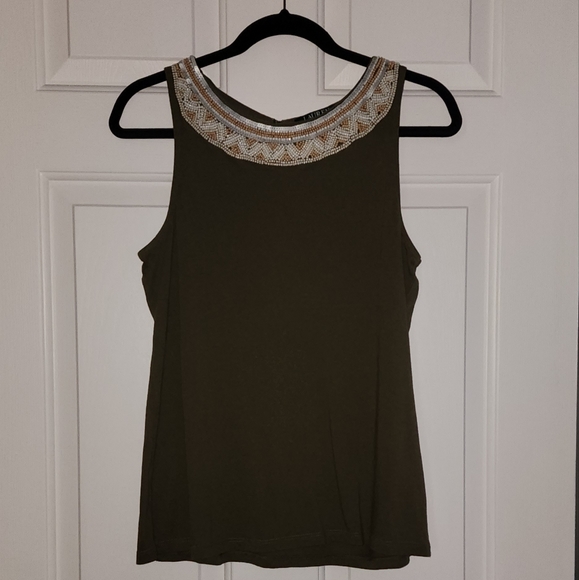 Ralph Lauren Army Green Sleeveless Blouse with Exquisite Beading - Picture 2 of 7